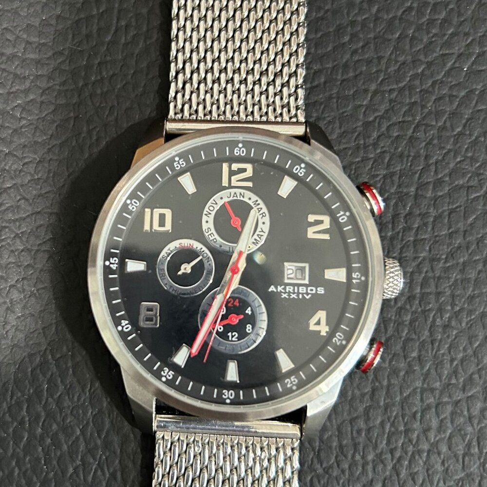 Men's Radiant Dial Akribos XXIV Watch in Black with Stainless Steel Mesh Band